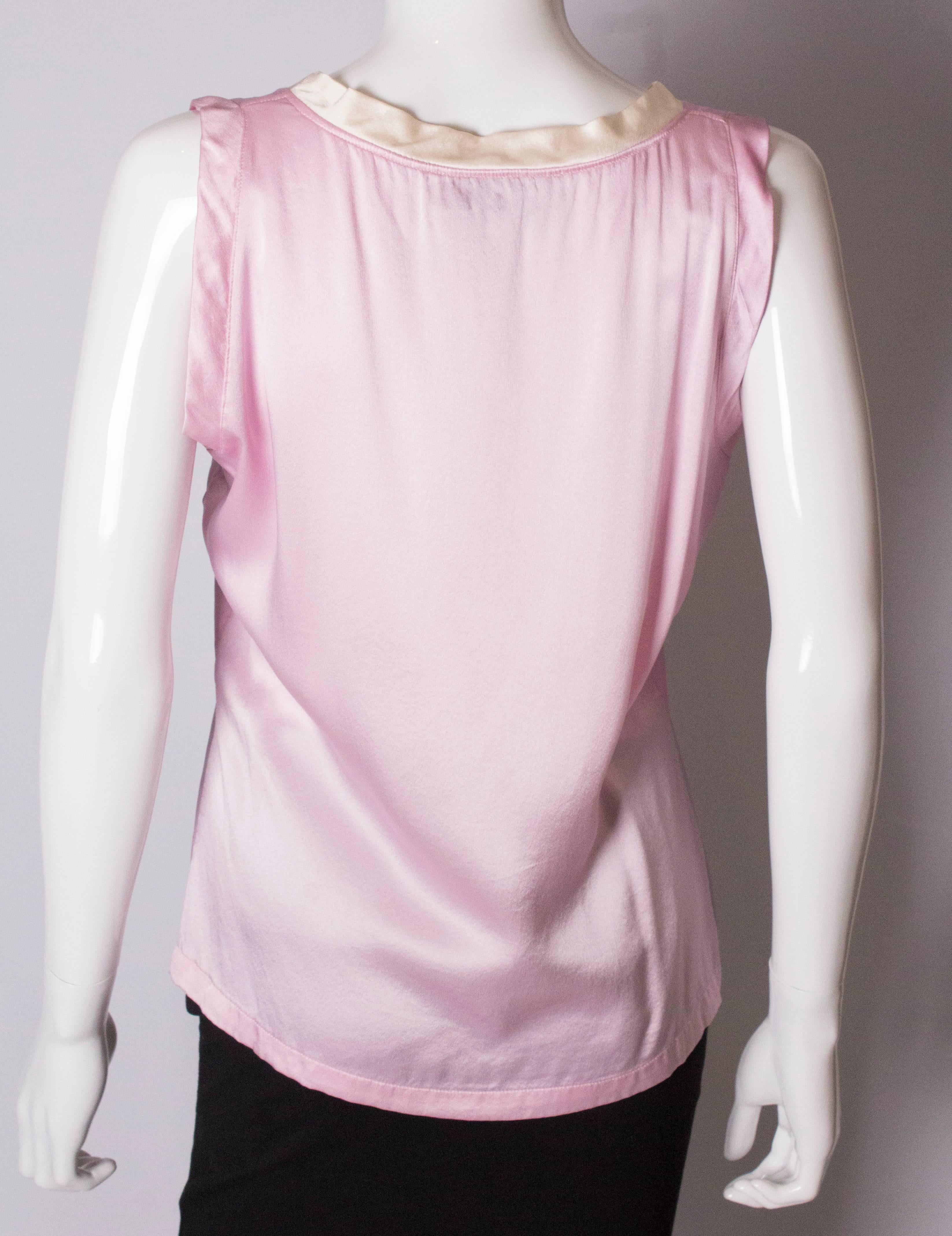 Vintage Yves Saint Laurent Rive Gauche Pink and White Silk Top 2