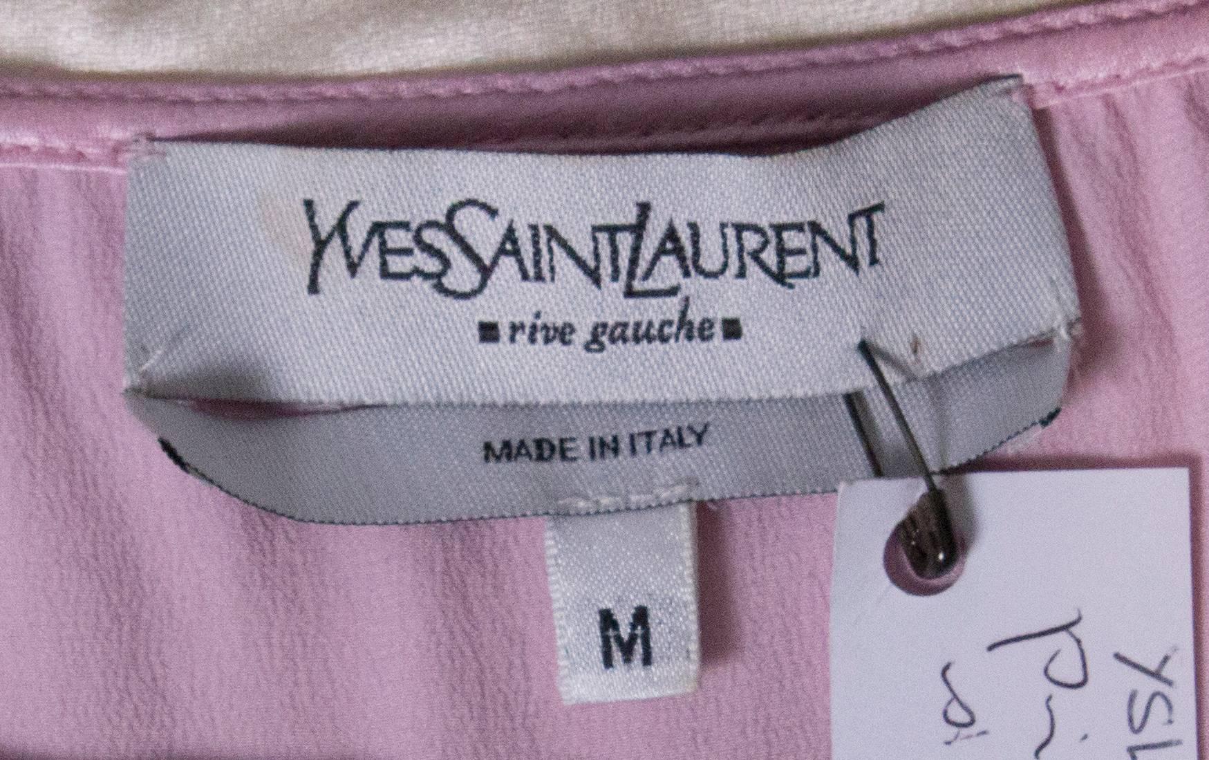 Vintage Yves Saint Laurent Rive Gauche Pink and White Silk Top 3