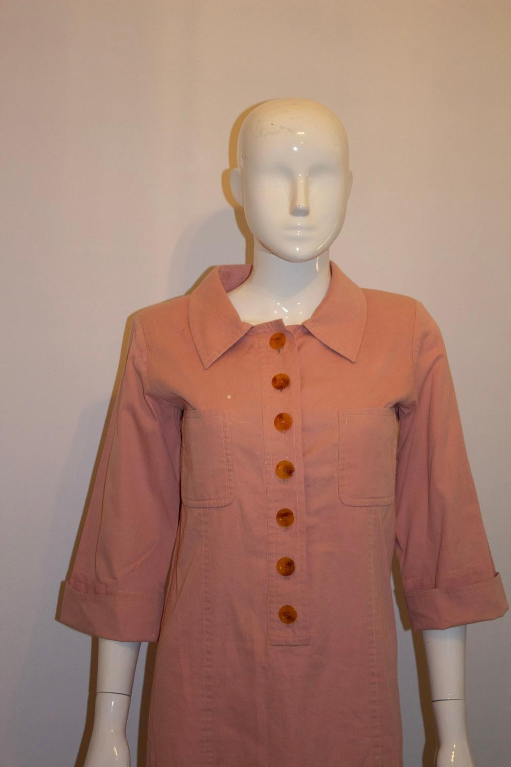 Brown Vintage Yves Saint Laurent Rive Gauche Pink Cotton Tunic Dress For Sale