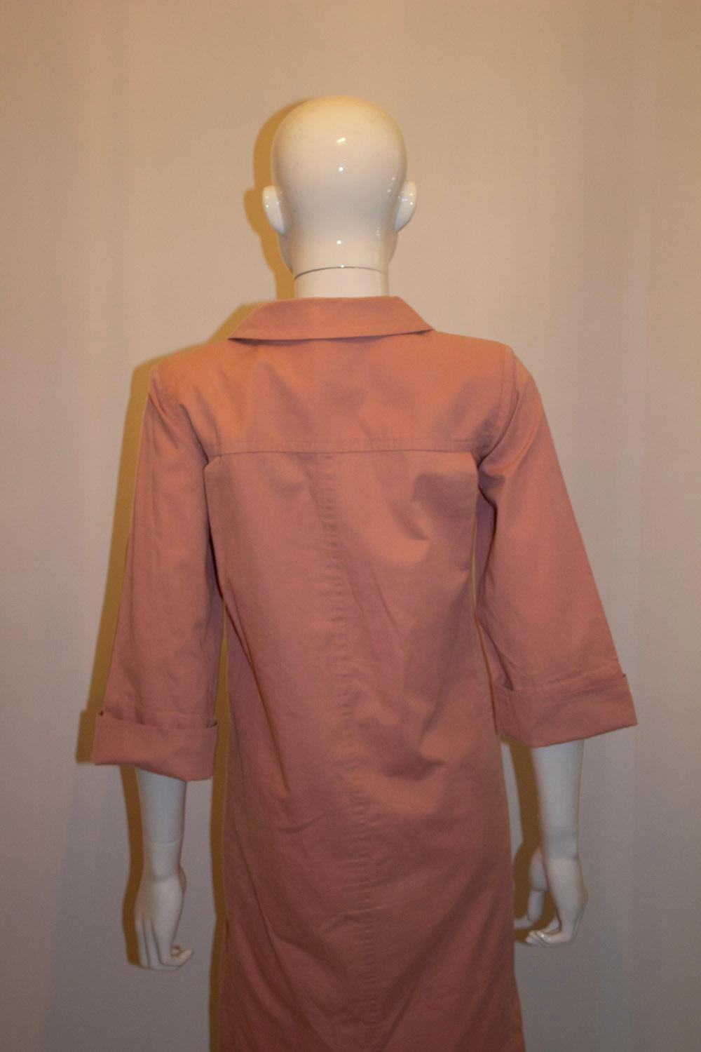 Vintage Yves Saint Laurent Rive Gauche Pink Cotton Tunic Dress In Fair Condition For Sale In London, GB