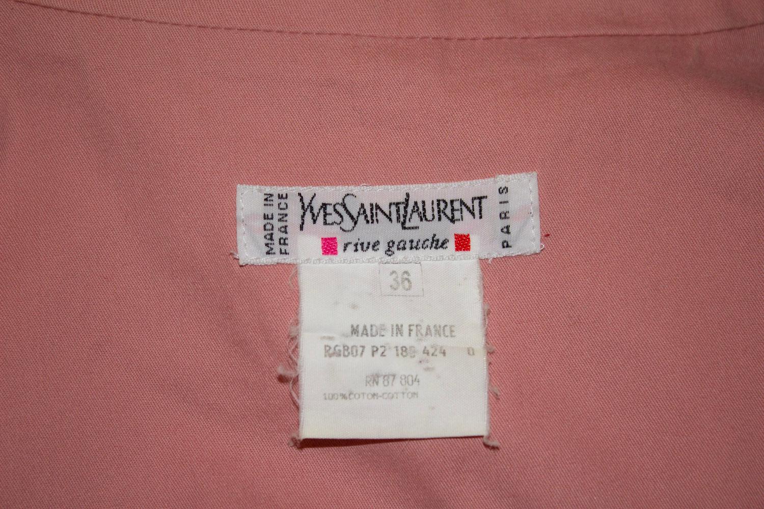 Vintage Yves Saint Laurent Rive Gauche Pink Cotton Tunic Dress For Sale 1