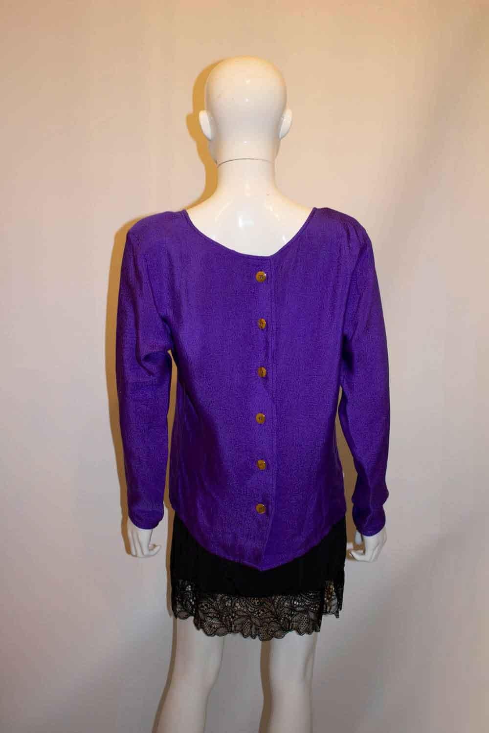  Vintage Yves Saint Laurent Rive Gauche Purple Silk Top In Good Condition For Sale In London, GB