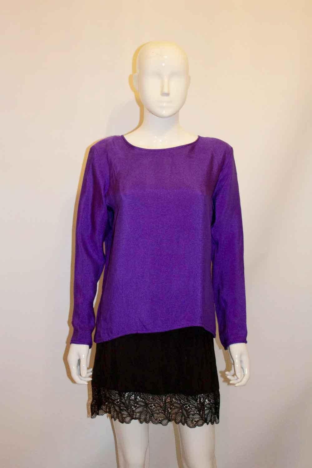 Men's  Vintage Yves Saint Laurent Rive Gauche Purple Silk Top For Sale