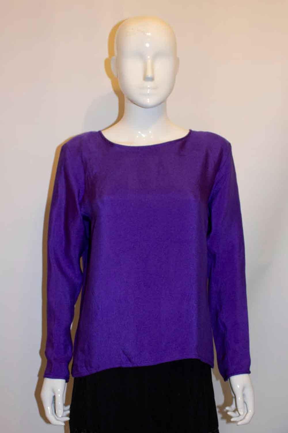  Vintage Yves Saint Laurent Rive Gauche Purple Silk Top For Sale 1