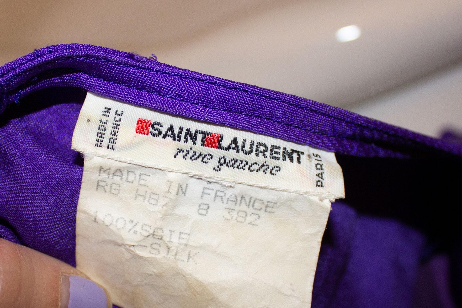  Vintage Yves Saint Laurent Rive Gauche Purple Silk Top For Sale 2