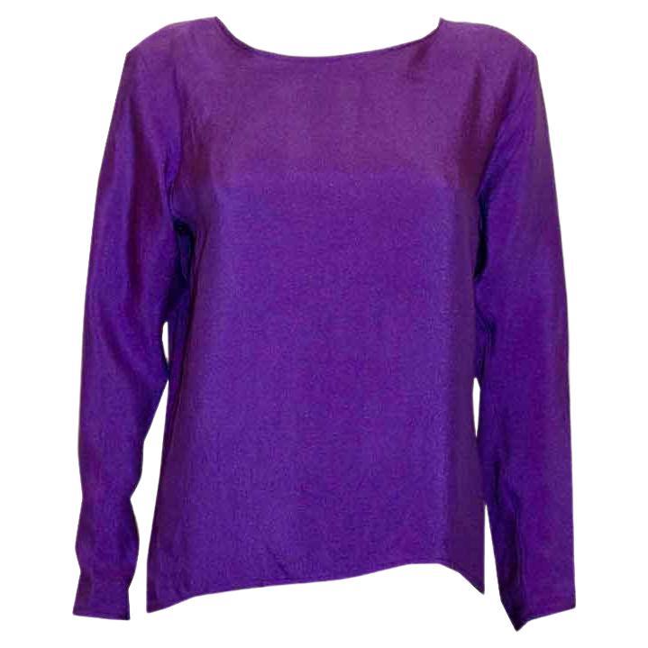  Vintage Yves Saint Laurent Rive Gauche Purple Silk Top For Sale