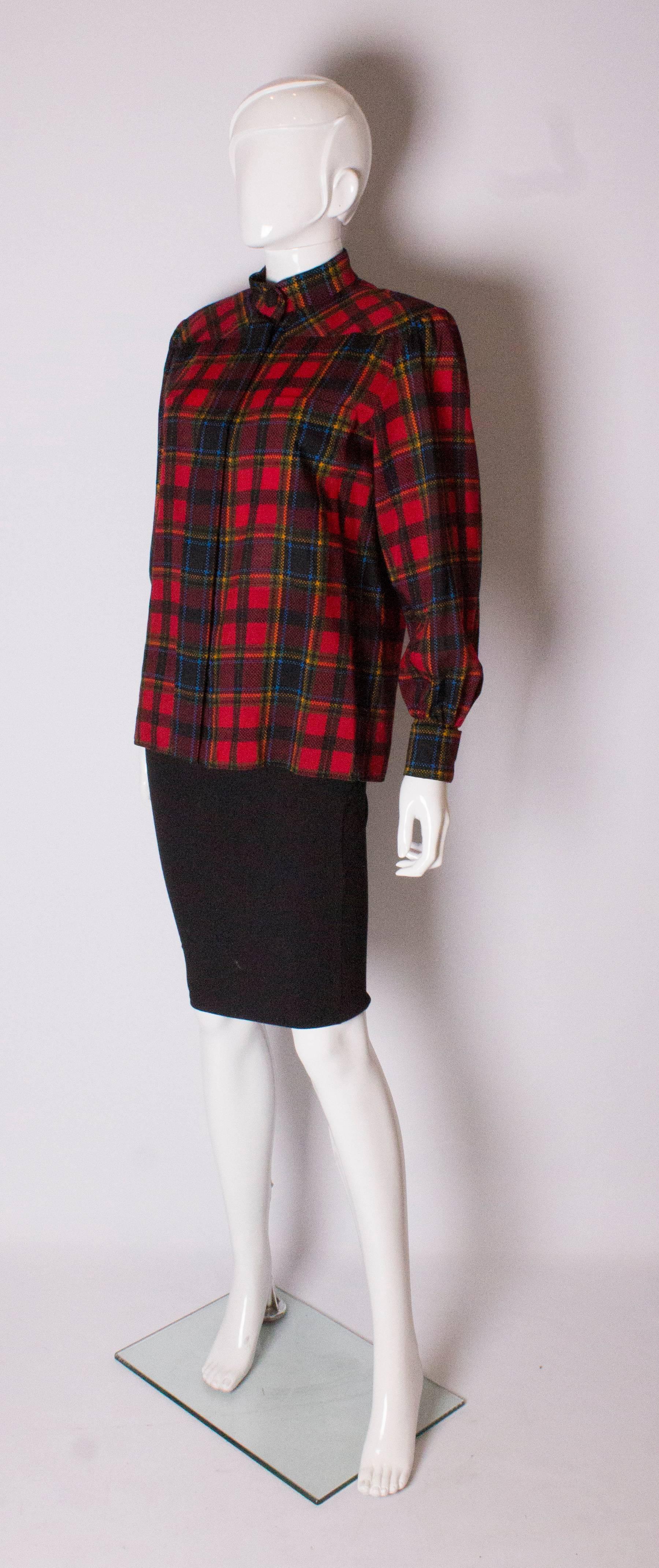 Black Vintage Yves Saint Laurent, Rive Gauche  Red Check Blouse