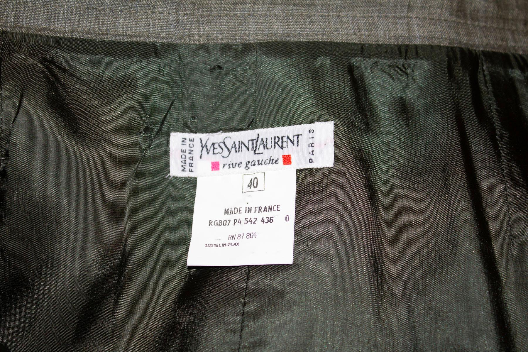 Women's Vintage Yves Saint Laurent Rive Gauche Sage Green Linen Skirt For Sale