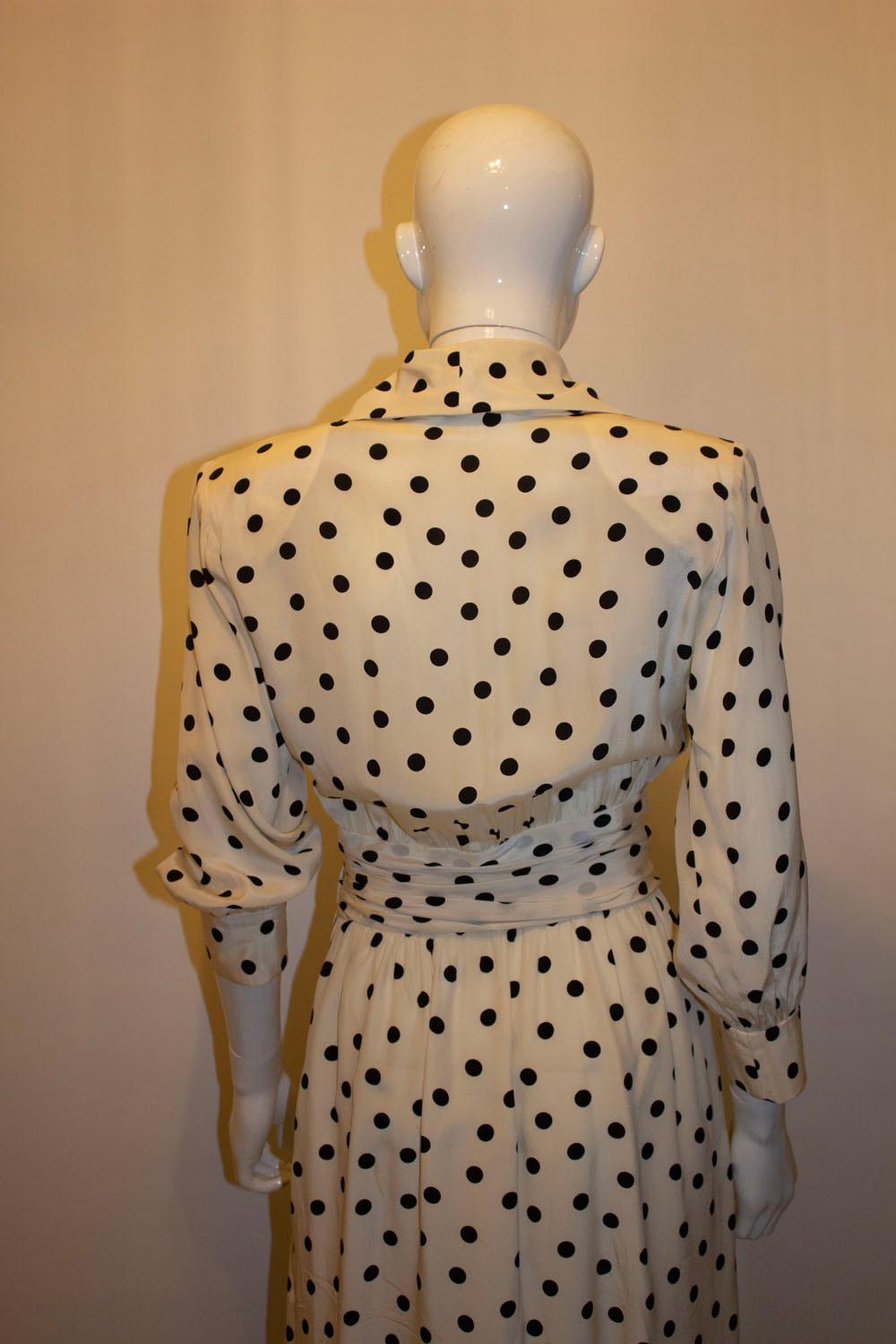 Vintage Yves Saint Laurent Rive Gauche Silk Dress with Black Polkadot In Good Condition In London, GB