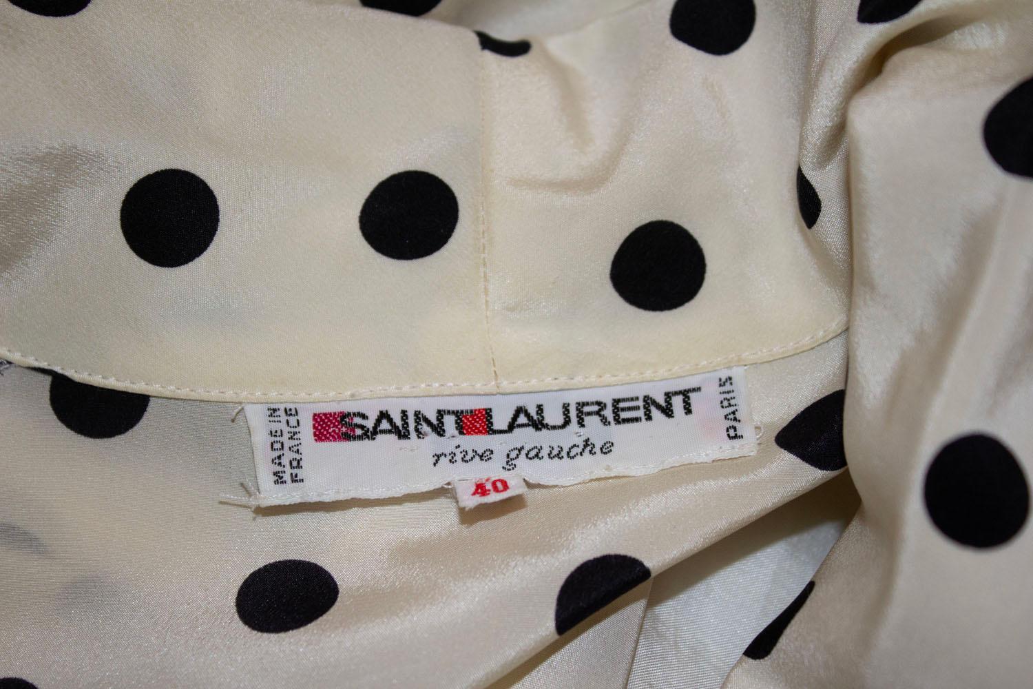 Women's or Men's Vintage Yves Saint Laurent Rive Gauche Silk Dress with Black Polkadot