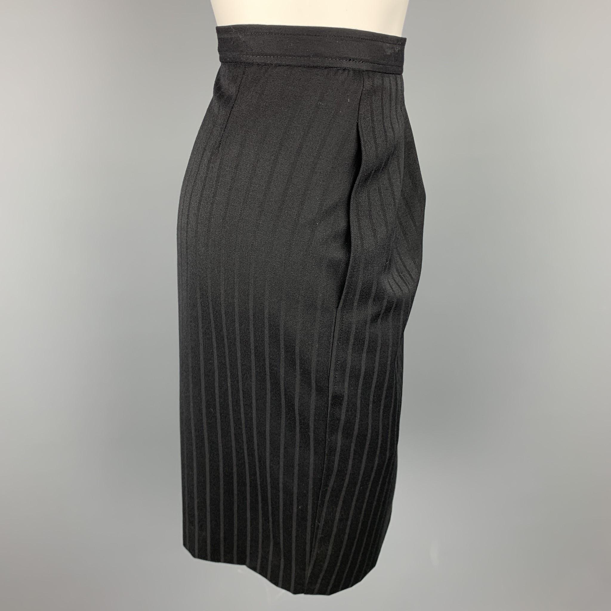 Vintage YVES SAINT LAURENT Rive Gauche Size 10 Black Stripe Twill Pleated Pencil In Good Condition In San Francisco, CA