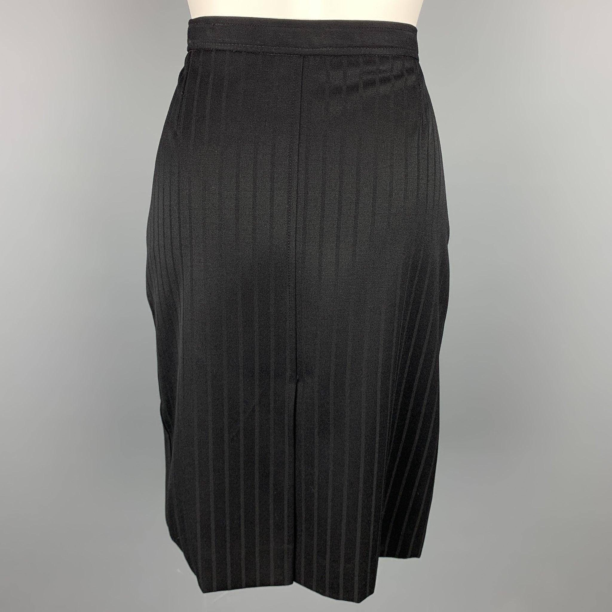 Women's Vintage YVES SAINT LAURENT Rive Gauche Size 10 Black Stripe Twill Pleated Pencil For Sale