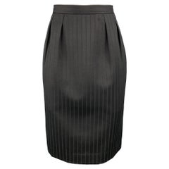 Vintage YVES SAINT LAURENT Rive Gauche Size 10 Black Stripe Twill Pleated Pencil