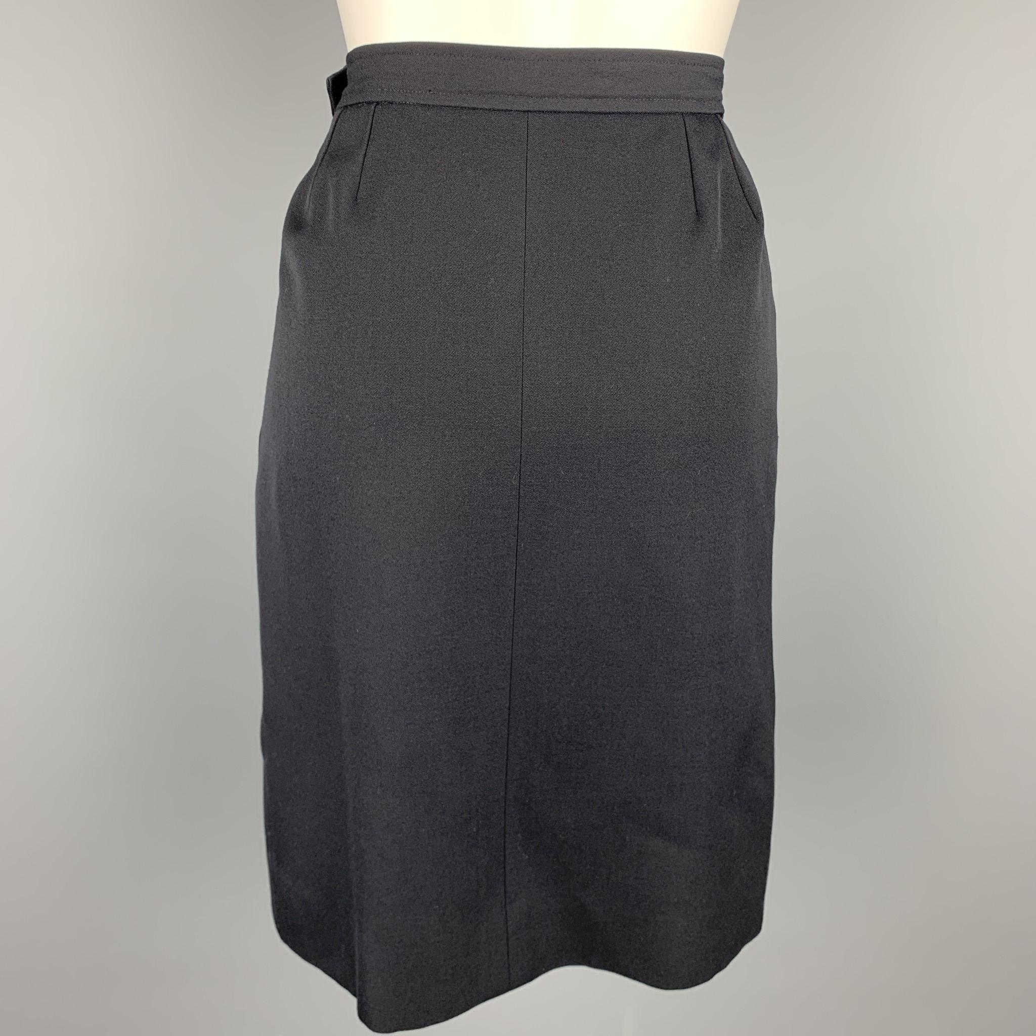 Black Vintage YVES SAINT LAURENT Rive Gauche Size 6 Navy Wool Pencil Skirt