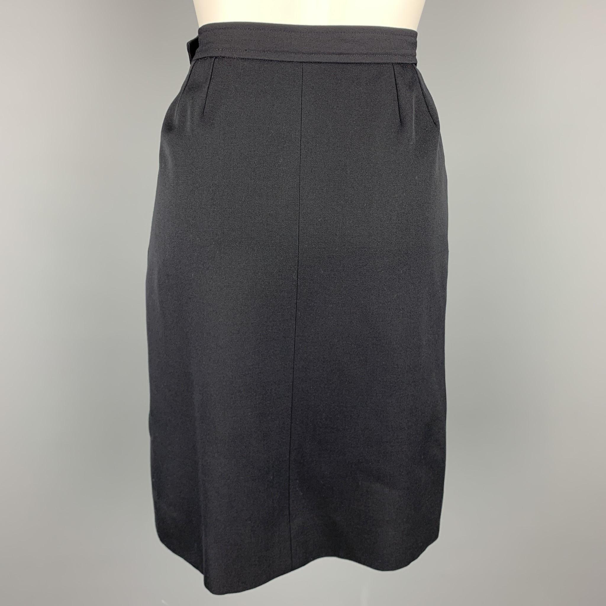 Vintage YVES SAINT LAURENT Rive Gauche Size 6 Navy Wool Pencil Skirt In Good Condition In San Francisco, CA