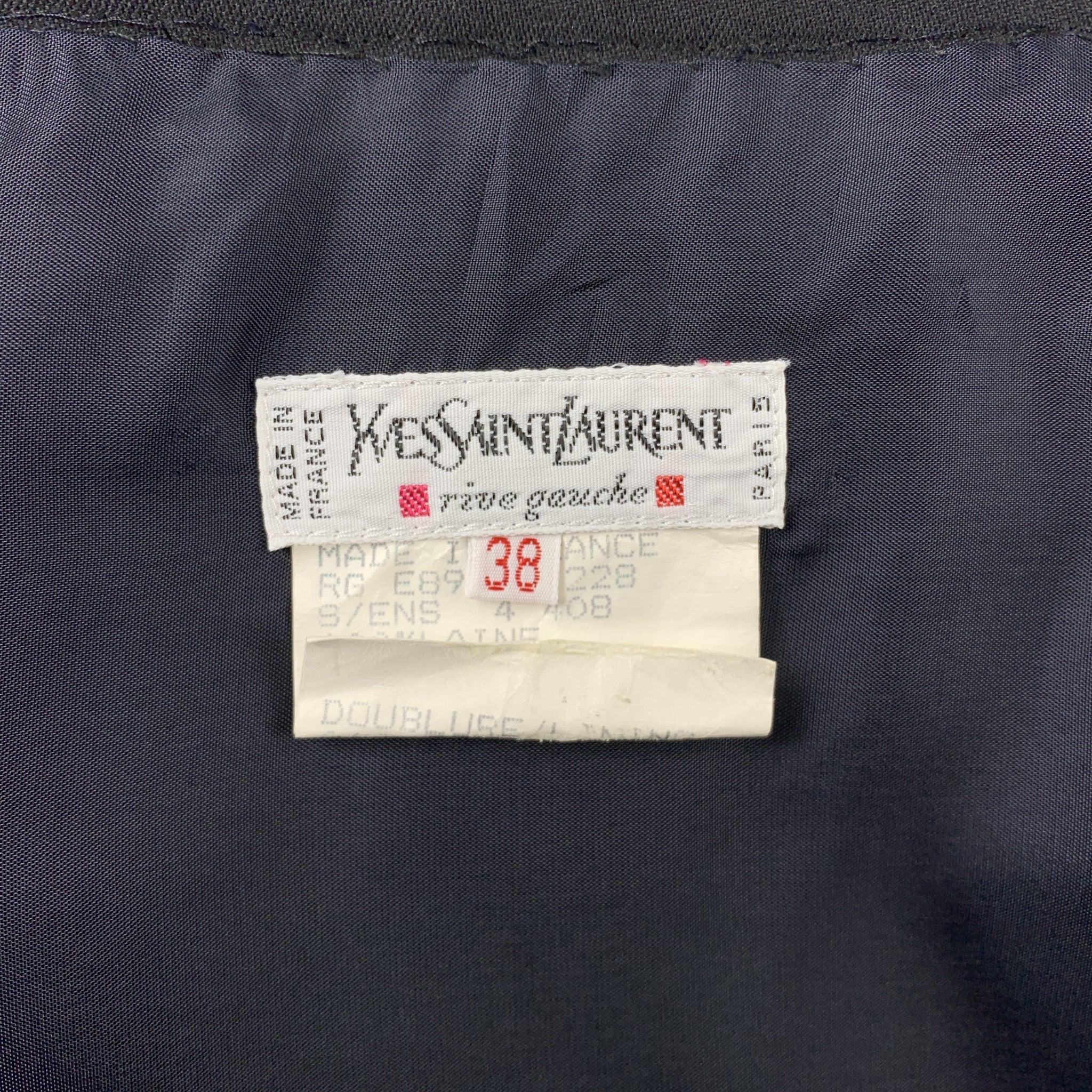 Vintage YVES SAINT LAURENT Rive Gauche Size 6 Navy Wool Pencil Skirt For Sale 3