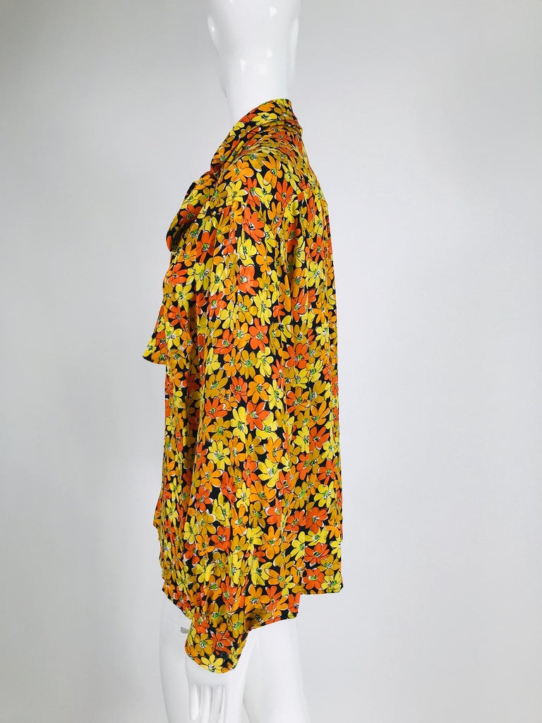 Vintage Yves Saint Laurent Rive Gauche Vibrant Floral Silk Print Bow ...