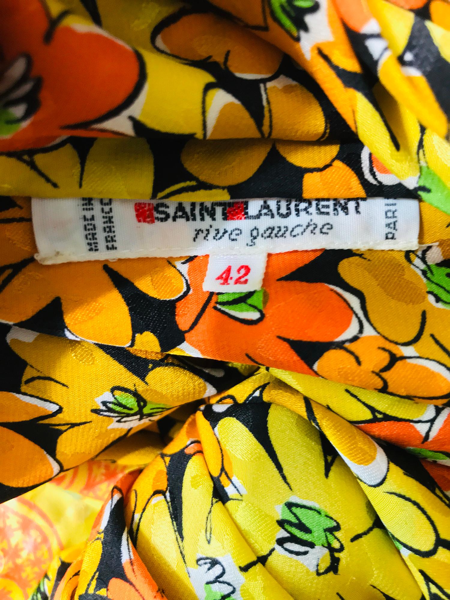 Women's Vintage Yves Saint Laurent Rive Gauche Vibrant Floral Silk Print Bow Tie Blouse 