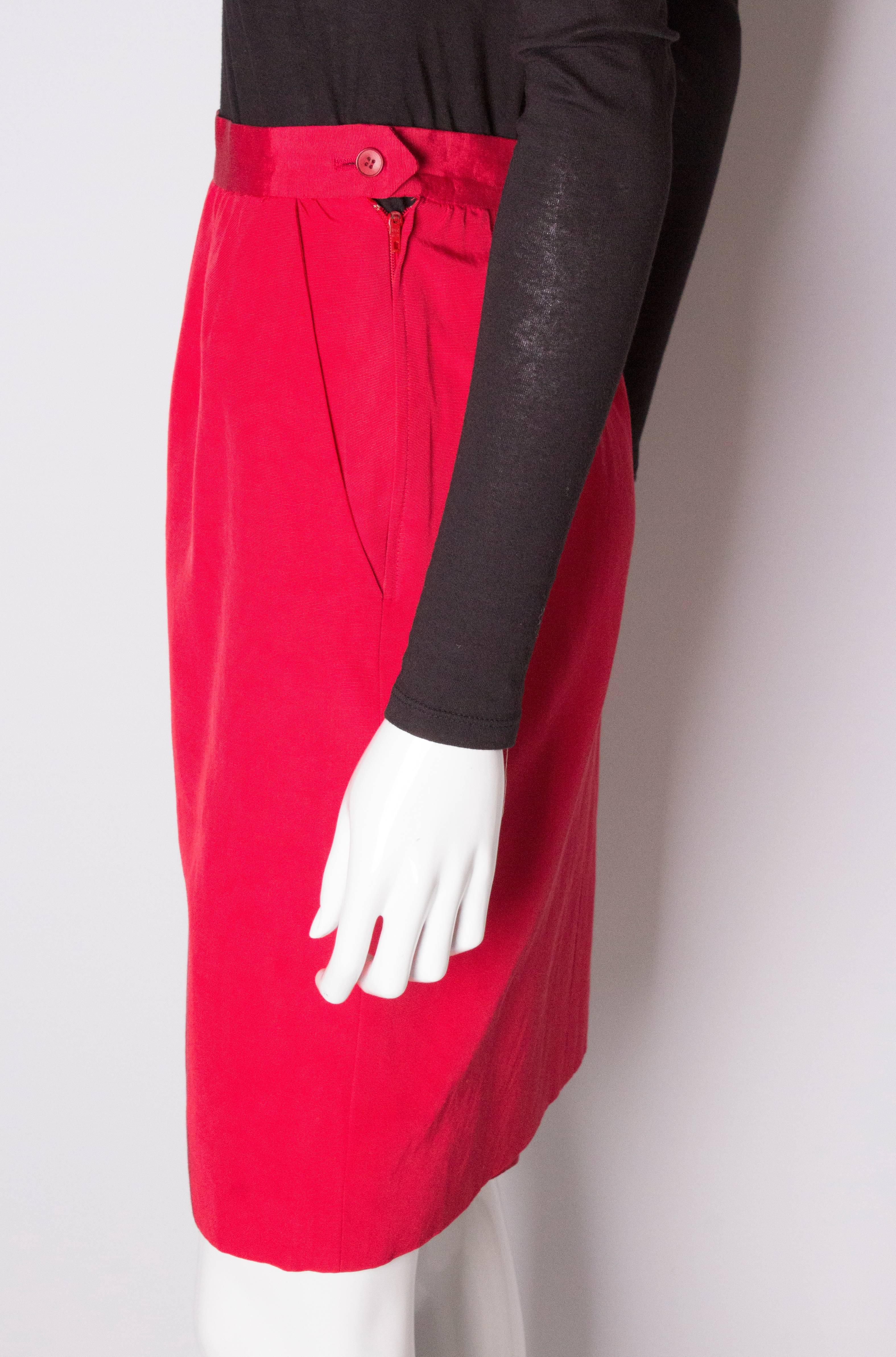 Vintage Yves Saint Laurent, Rive Gauche Vintage Red Skirt In Good Condition For Sale In London, GB