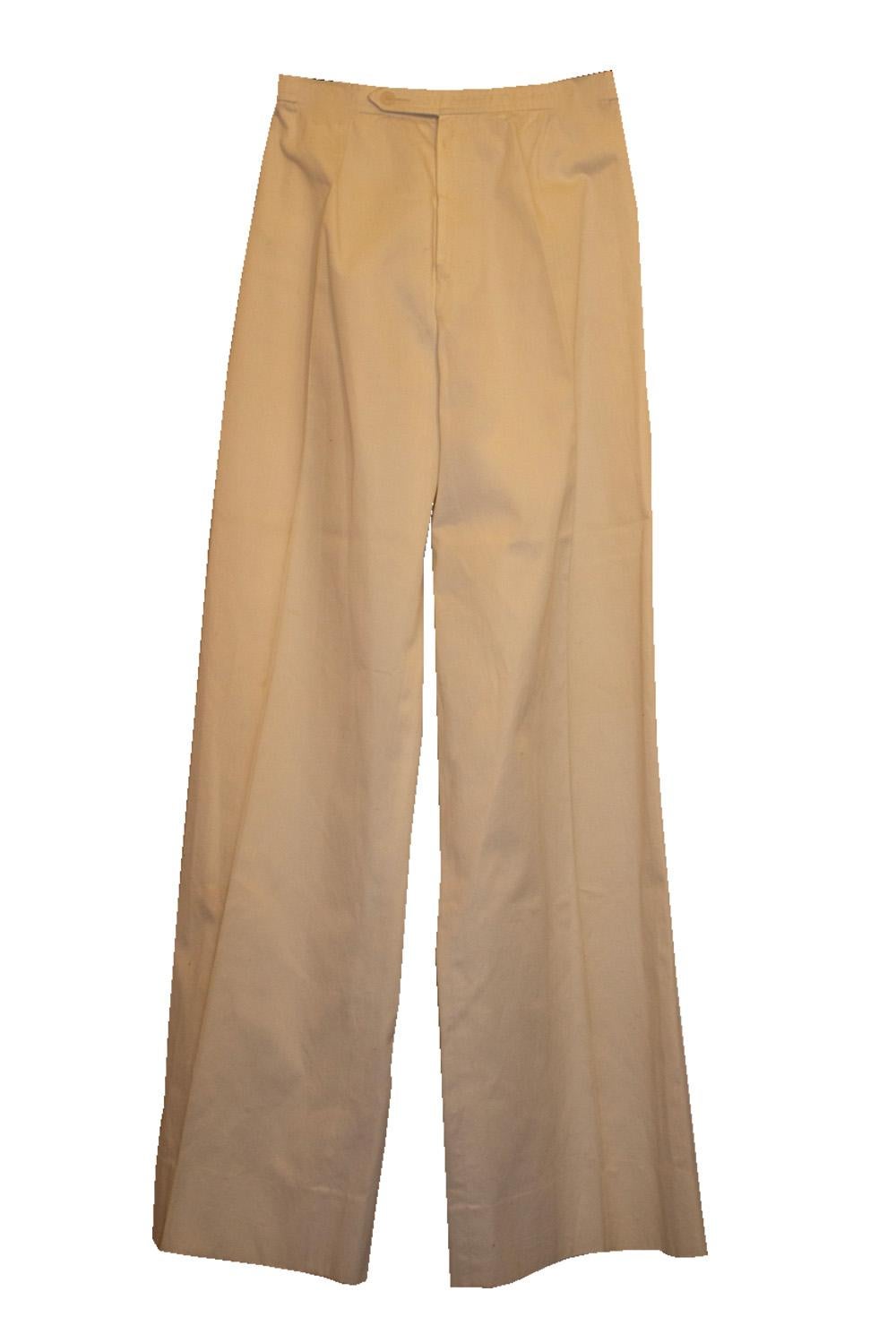 Marrone Pantaloni vintage Yves Saint Laurent Rive Gauche in cotone bianco in vendita