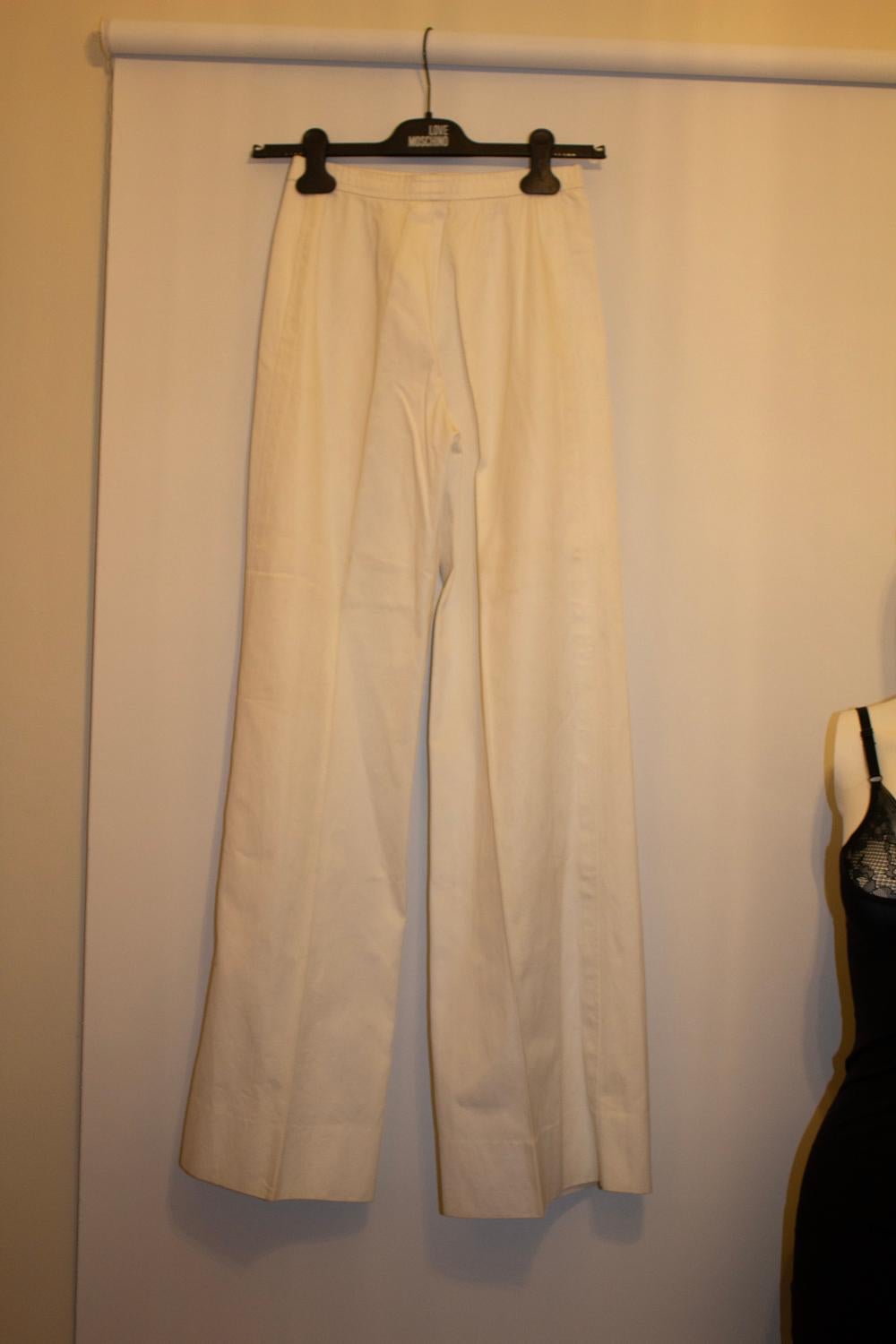 Pantaloni vintage Yves Saint Laurent Rive Gauche in cotone bianco In condizioni buone in vendita a London, GB