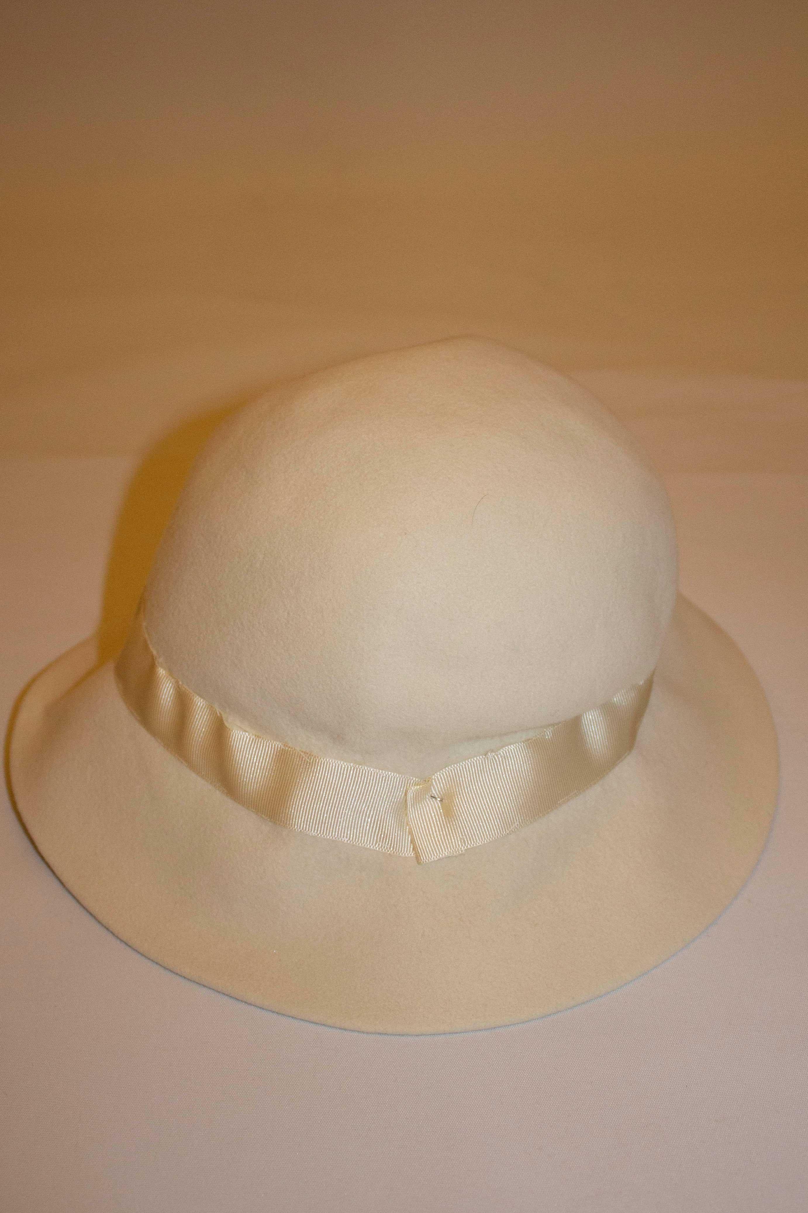Women's or Men's Vintage Yves Saint Laurent Rive Gauche  White Hat with Grossgrain Ribbon For Sale