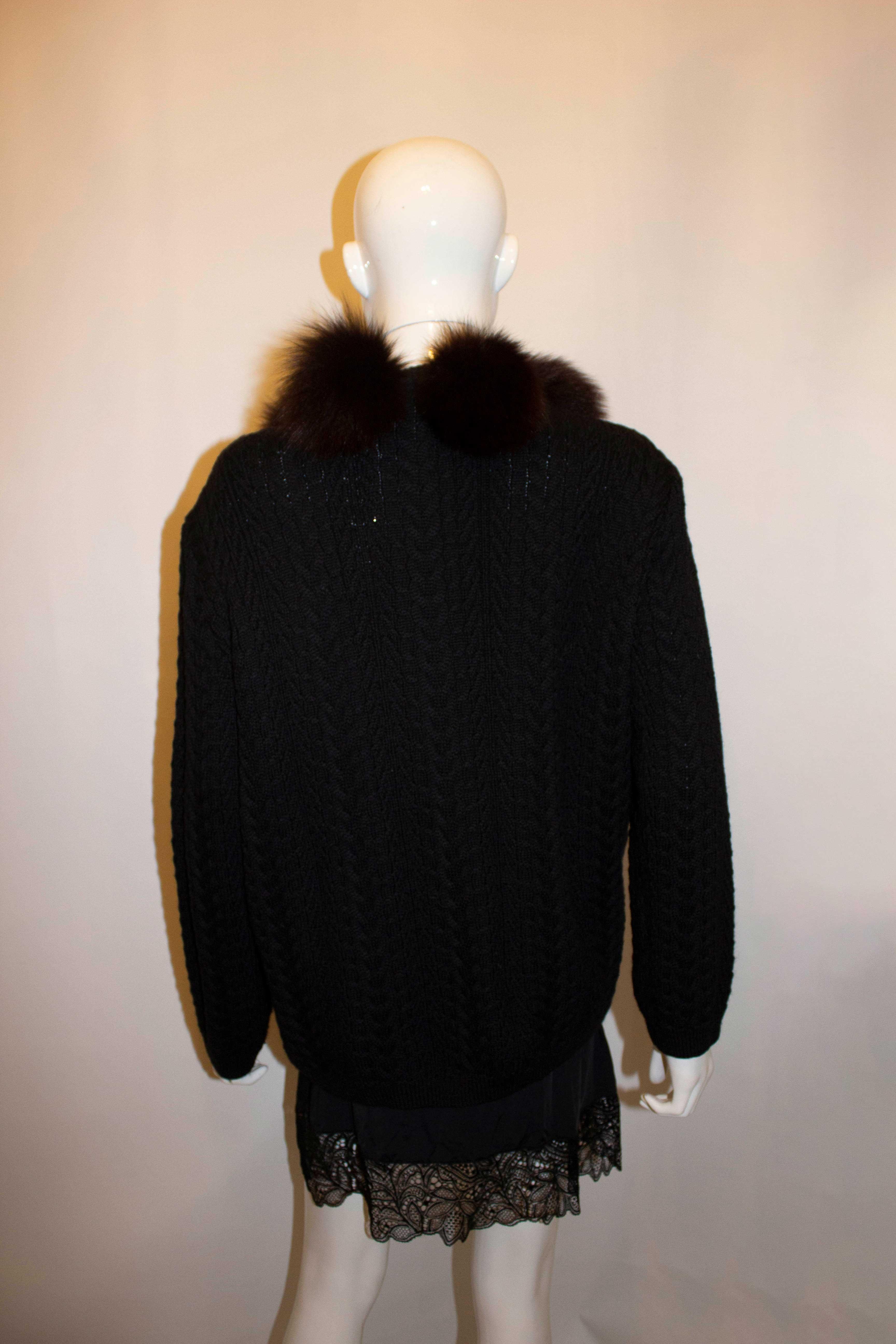 Black Vintage Yves Saint Laurent Rive Gauche Wool Cardigan with Fur Detail. For Sale