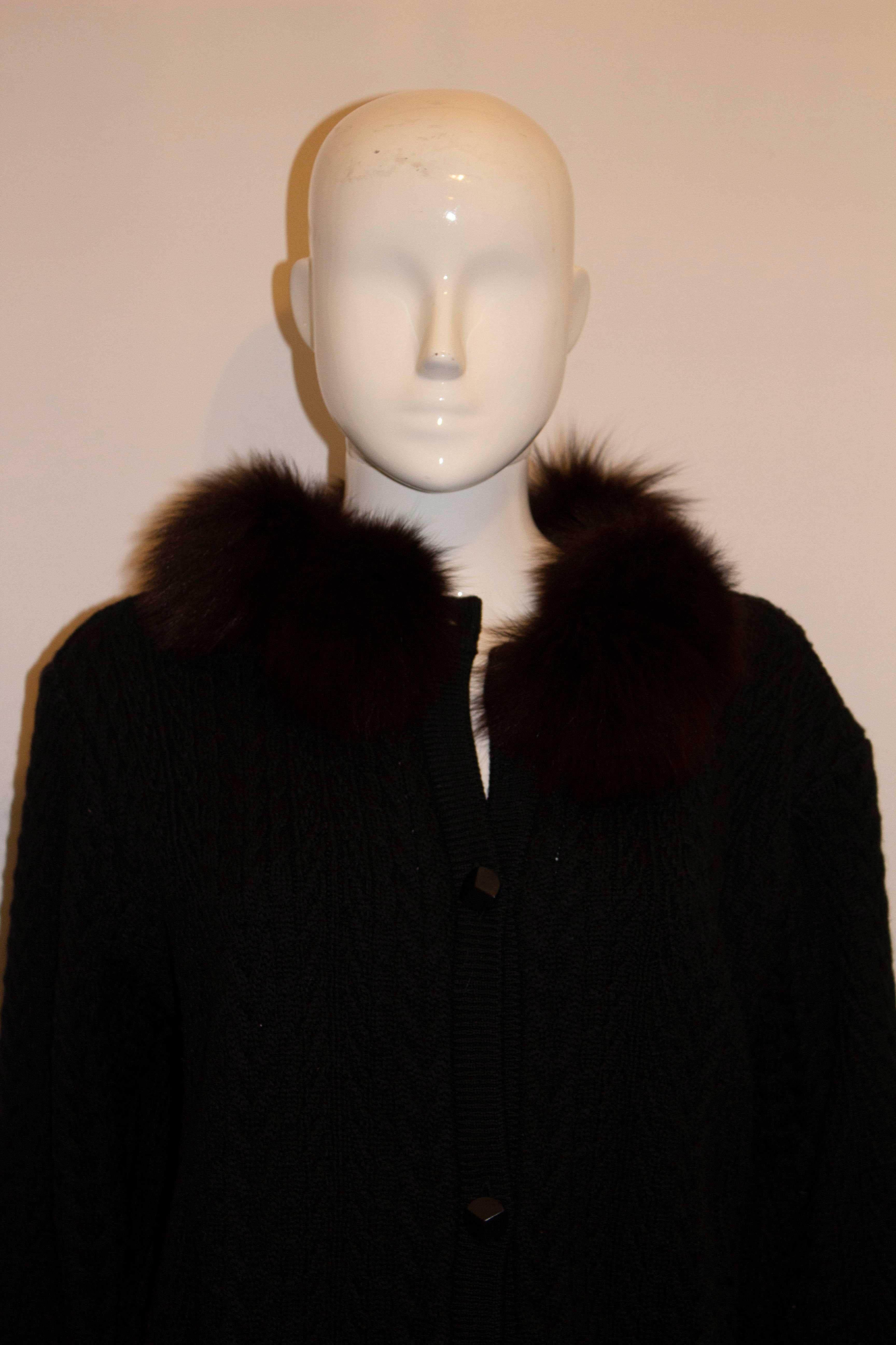 Vintage Yves Saint Laurent Rive Gauche Wool Cardigan with Fur Detail. In Good Condition For Sale In London, GB