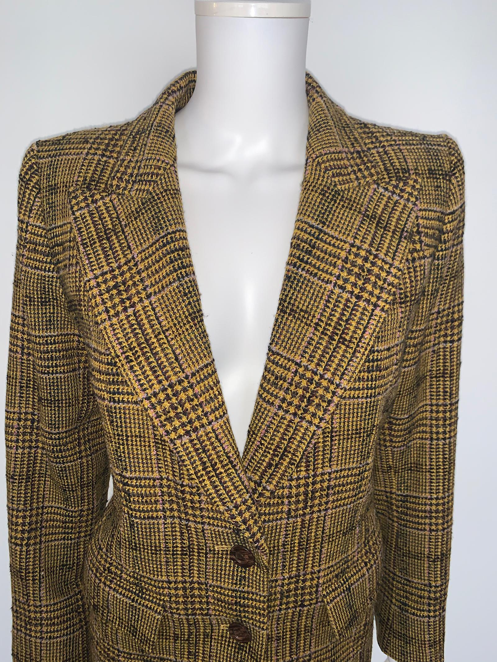 Vintage Yves Saint Laurent Rive Gauche wool Check Jacket at 