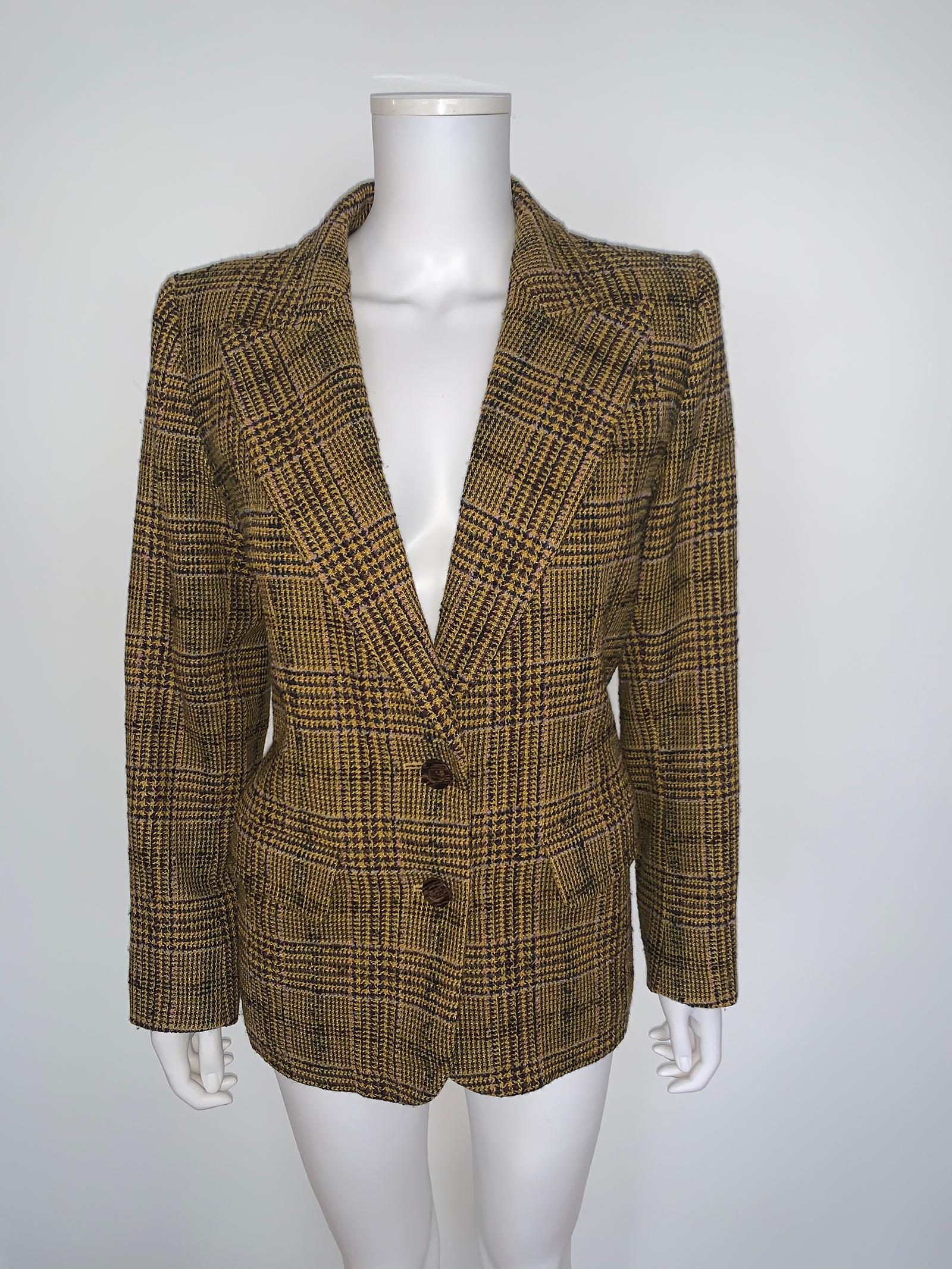 Brown Vintage Yves Saint Laurent Rive Gauche wool Check Jacket 