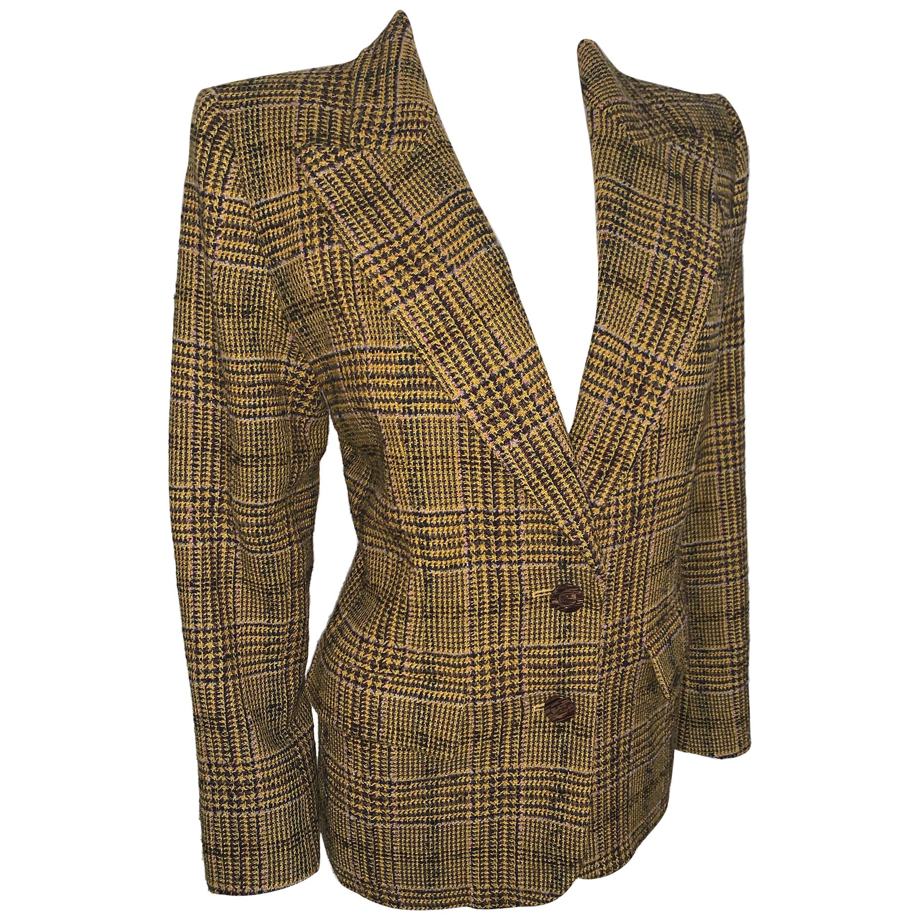 Vintage Yves Saint Laurent Rive Gauche wool Check Jacket at 