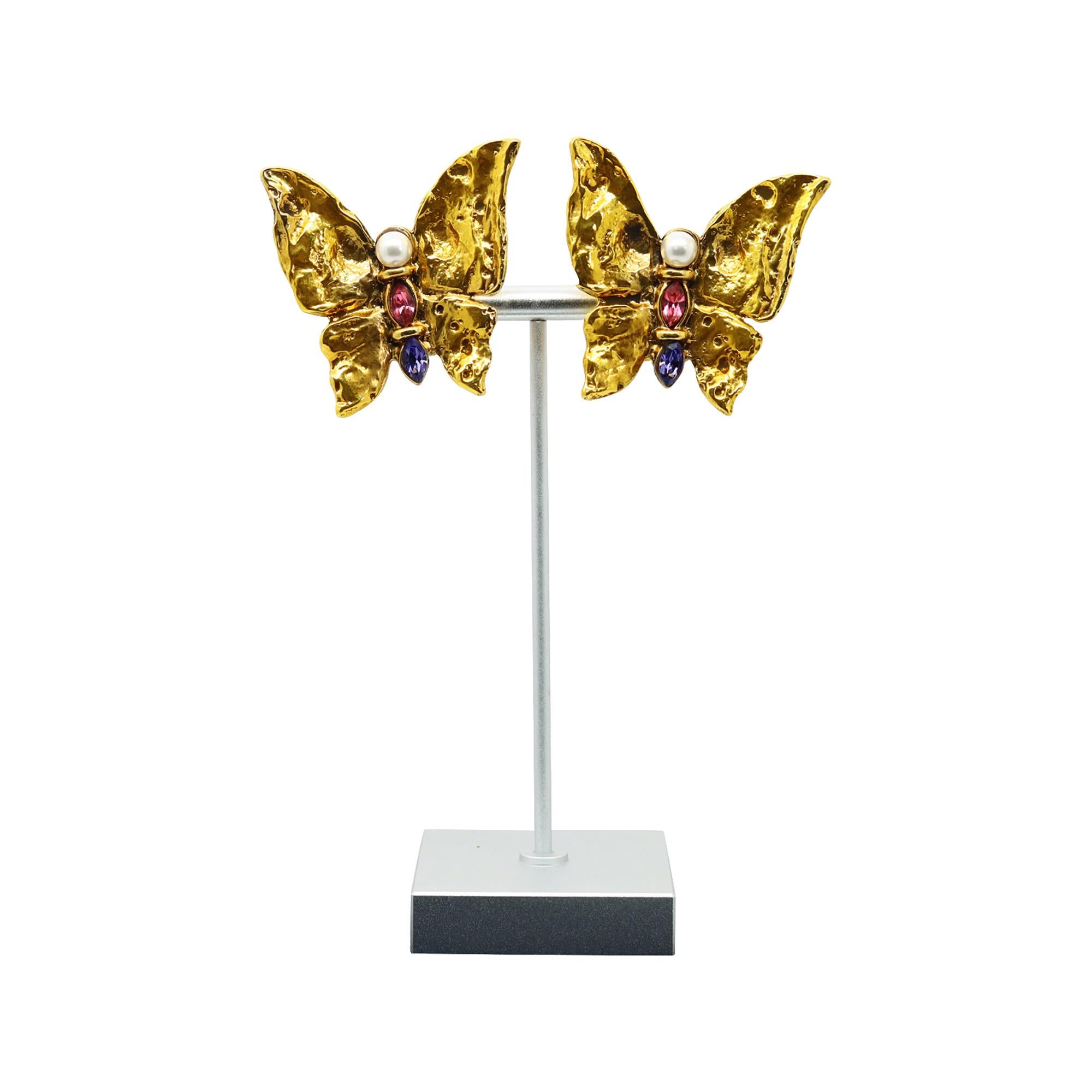 Vintage Yves Saint Laurent Rive Gauche YSL Butterfly Earrings Circa 1980s In Good Condition For Sale In New York, NY