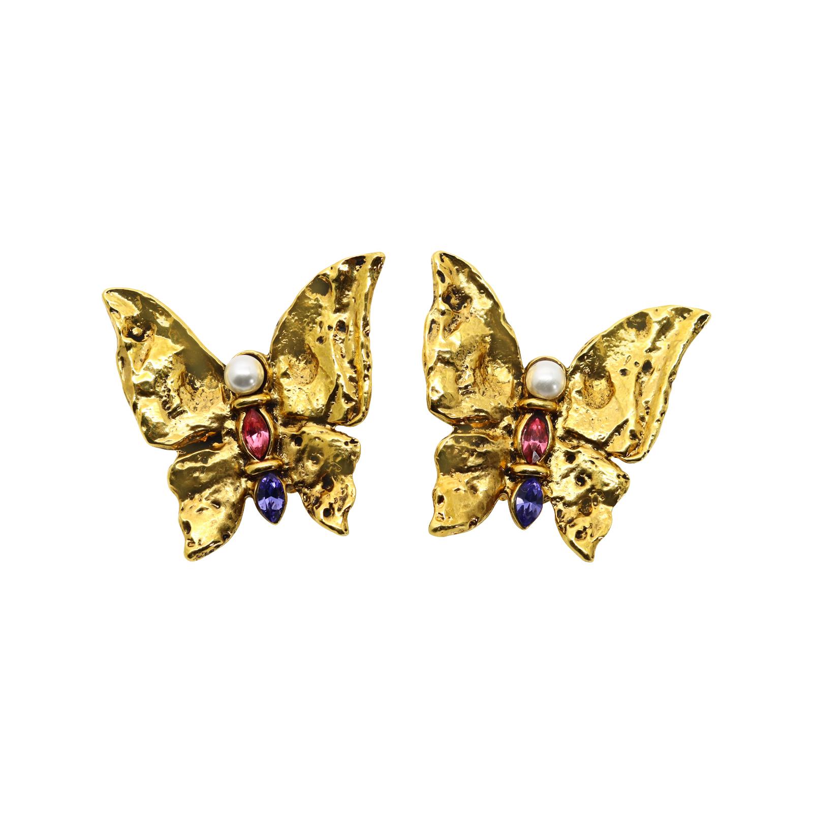 Boucles d'oreilles papillon vintage Yves Saint Laurent Rive Gauche YSL, années 1980 Unisexe en vente