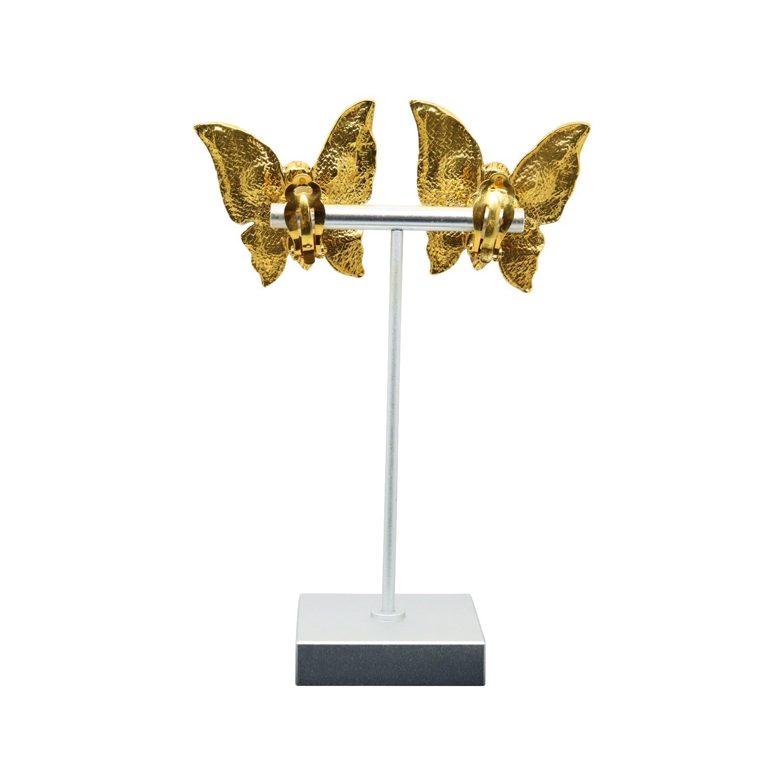 Vintage Yves Saint Laurent Rive Gauche YSL Butterfly Earrings Circa 1980s In Good Condition For Sale In New York, NY