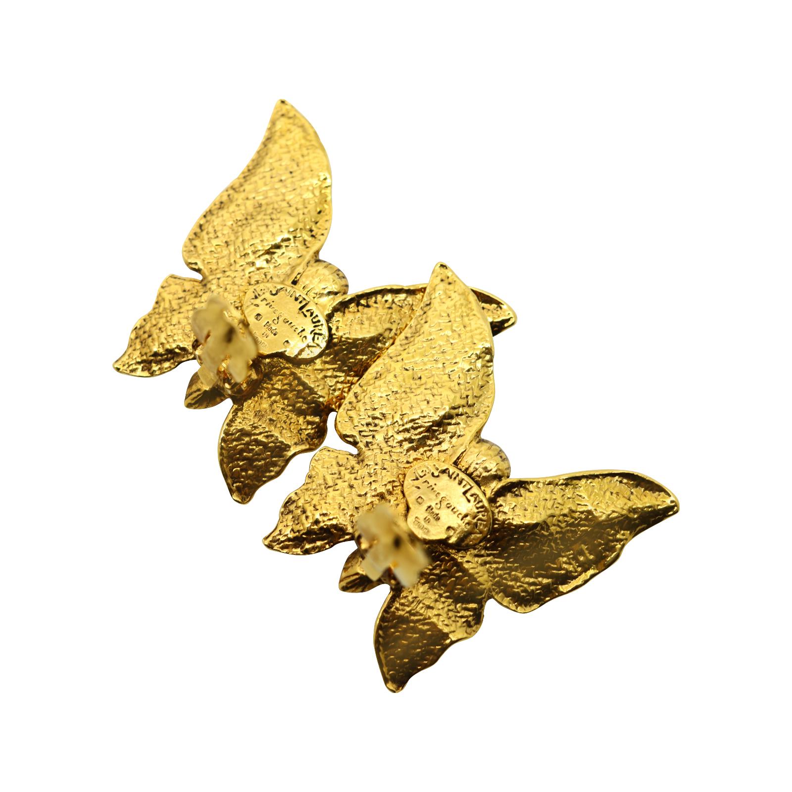 Women's or Men's Vintage Yves Saint Laurent Rive Gauche YSL Butterfly Earrings Circa 1980s For Sale
