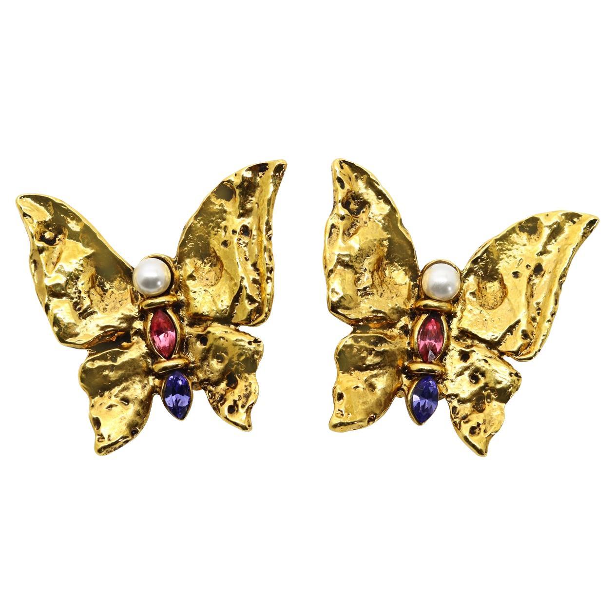 Vintage Yves Saint Laurent Rive Gauche YSL Butterfly Earrings Circa 1980s For Sale