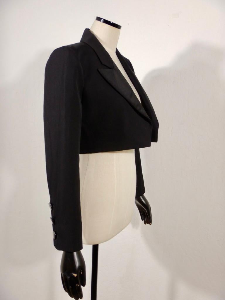 Black Vintage Yves Saint Laurent Rive Gauche YSL Crop Tuxedo Jacket