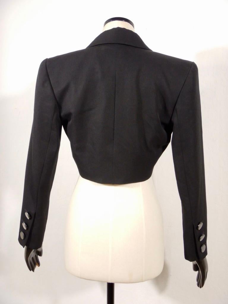 Vintage Yves Saint Laurent Rive Gauche YSL Crop Tuxedo Jacket In Excellent Condition In Oakland, CA