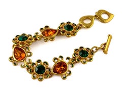 Vintage YVES SAINT LAURENT Robert Goossens Flower Rhinestone Enamel Bracelet