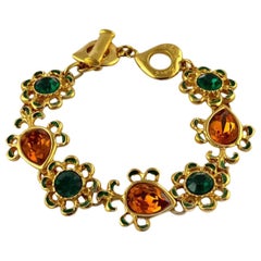 Vintage YVES SAINT LAURENT Robert Goossens Flower Rhinestone Enamel Bracelet