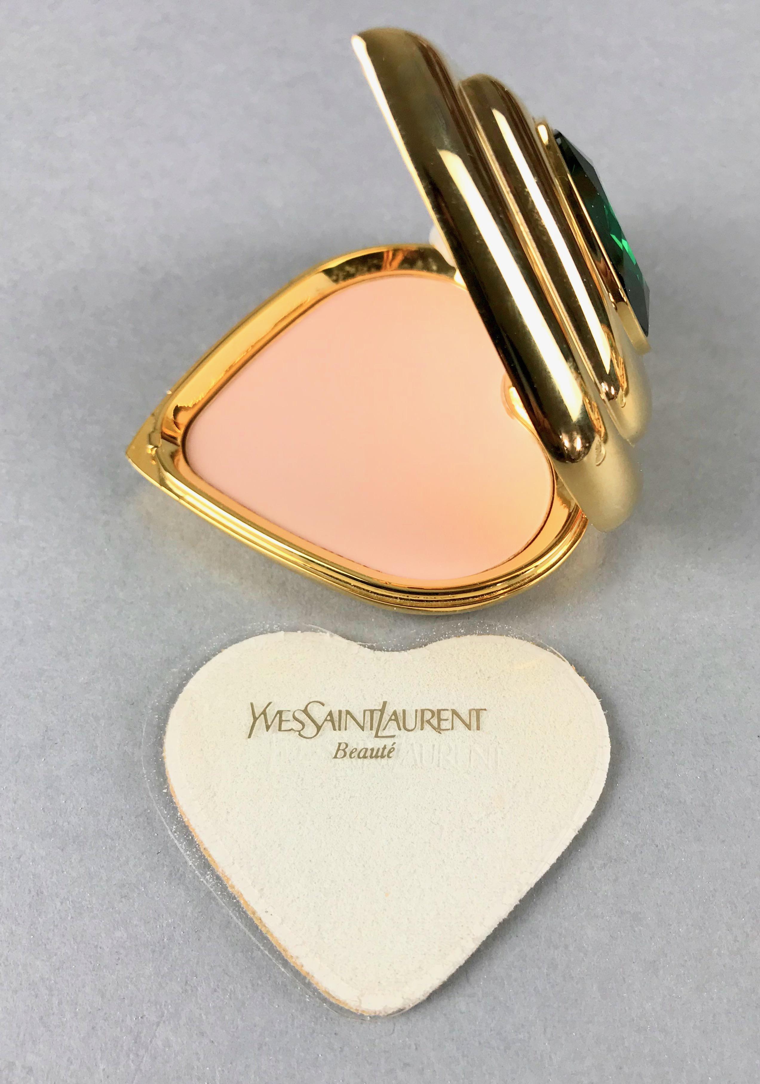 Vintage YVES SAINT LAURENT Robert Goossens Green Heart Jewelled Compact Powder For Sale 3