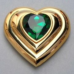 Vintage YVES SAINT LAURENT Robert Goossens Green Heart Jewelled Compact Powder