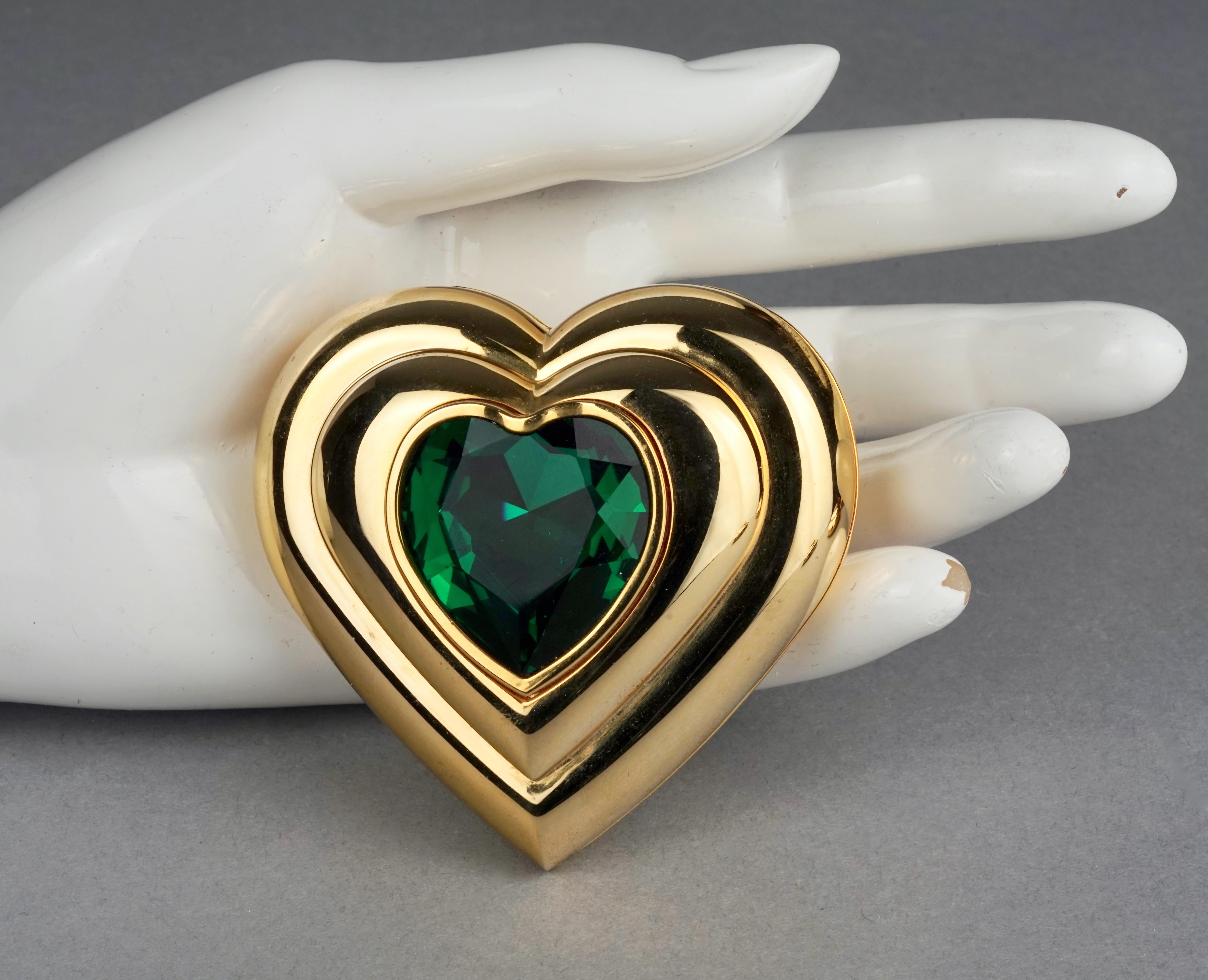 Women's Vintage YVES SAINT LAURENT Robert Goossens Green Heart Jewelled Compact Powder For Sale
