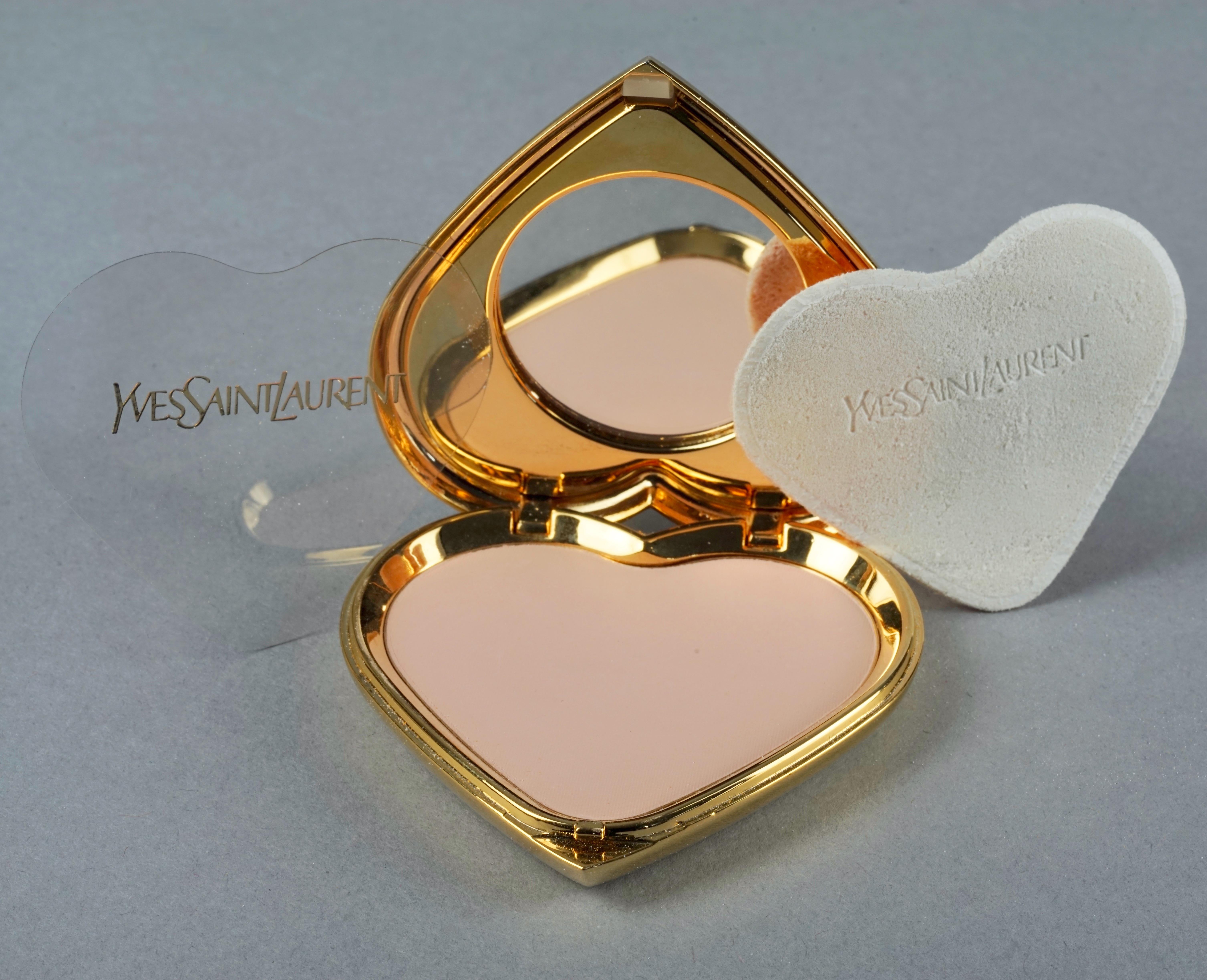 Vintage YVES SAINT LAURENT Robert Goossens Green Heart Jewelled Compact Powder For Sale 2