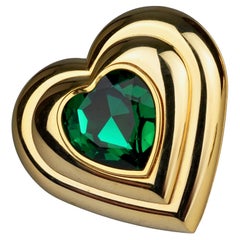 Vintage YVES SAINT LAURENT Robert Goossens Green Heart Jewelled Compact Powder