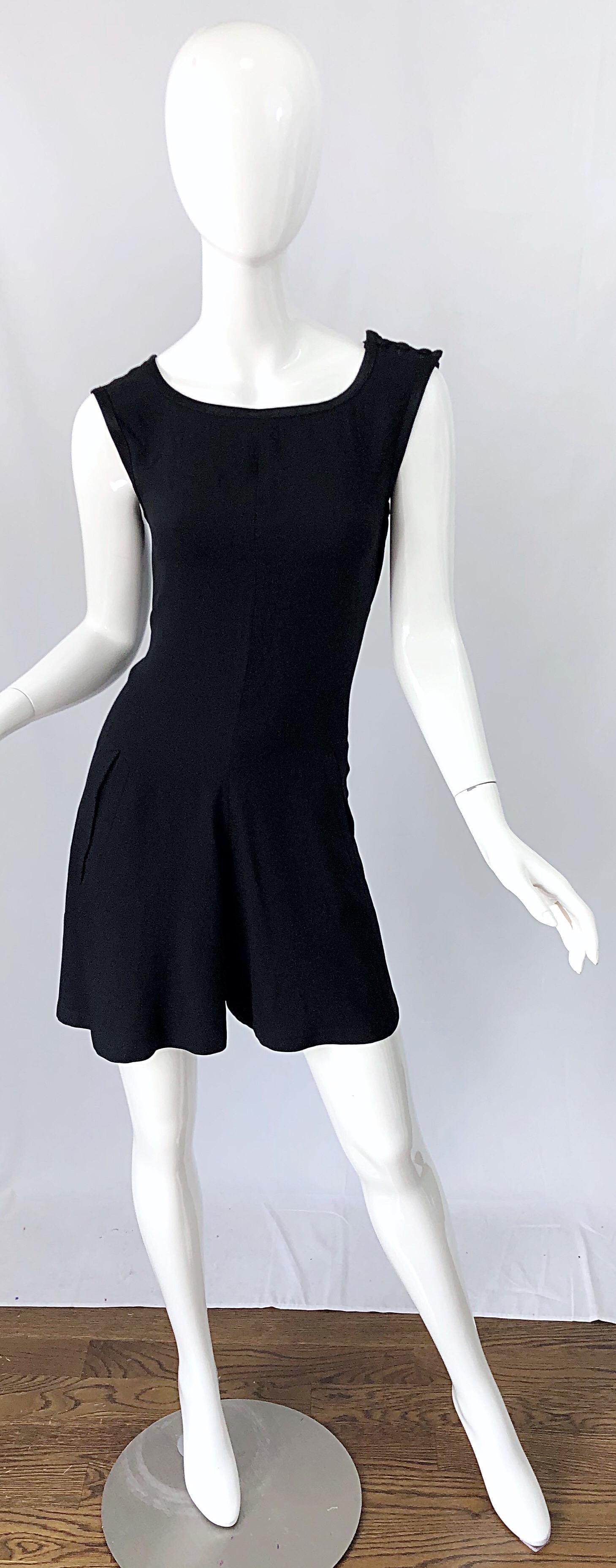  Vintage Yves Saint Laurent Romper Black Rayon Sleeveless 1990s One Piece 90s  For Sale 5