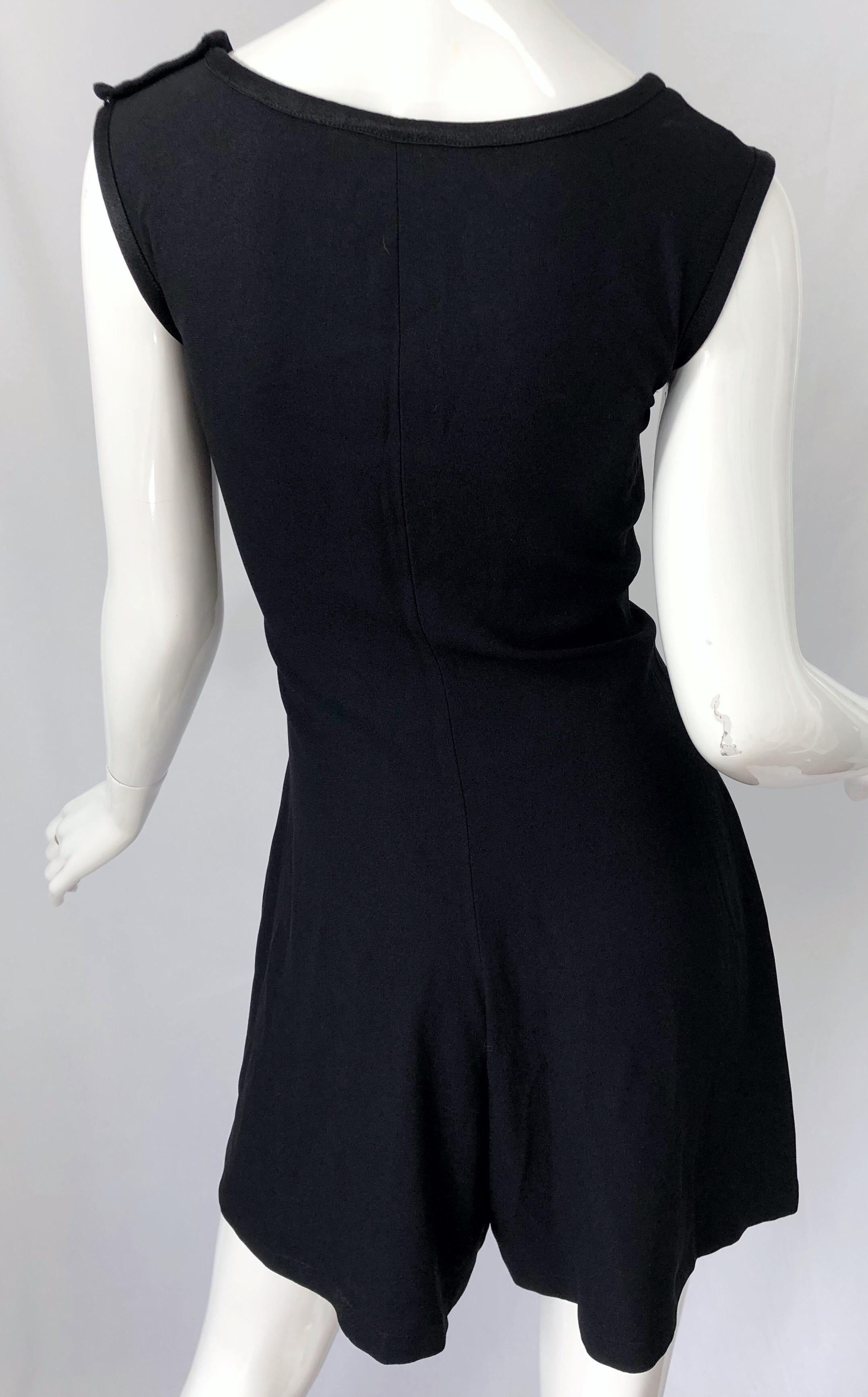  Vintage Yves Saint Laurent Romper Black Rayon Sleeveless 1990s One Piece 90s  For Sale 6