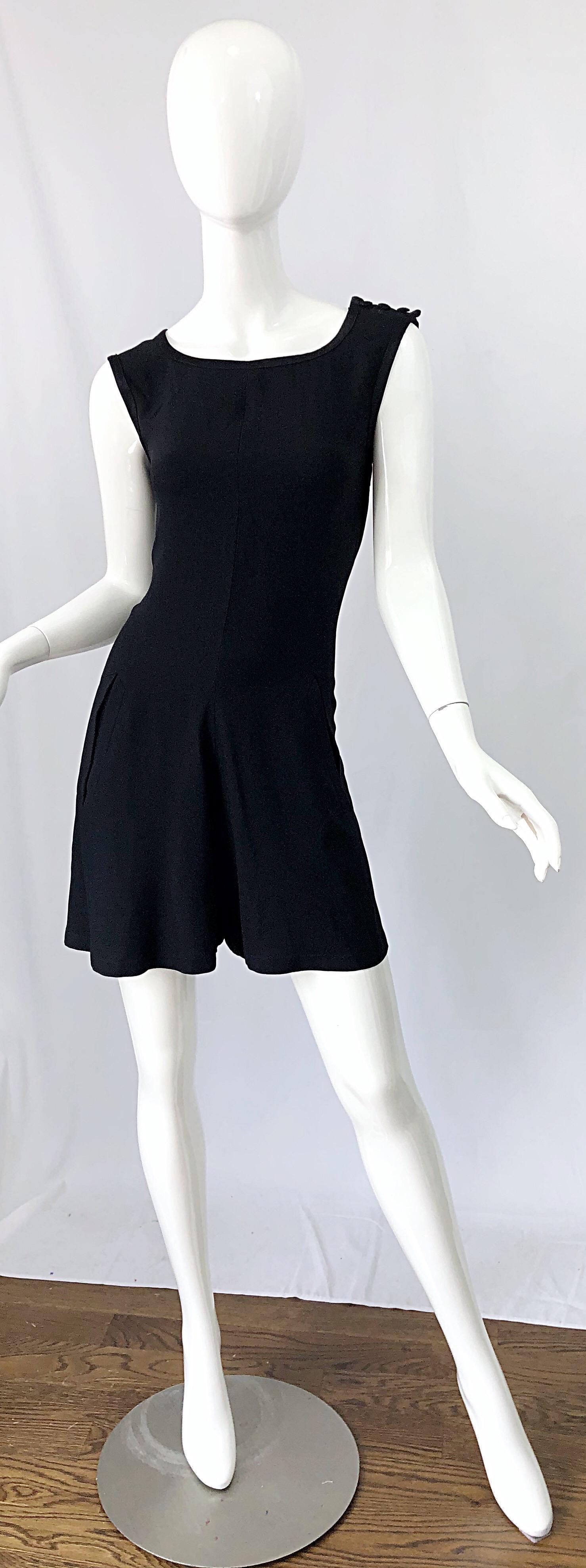  Vintage Yves Saint Laurent Romper Black Rayon Sleeveless 1990s One Piece 90s  For Sale 9