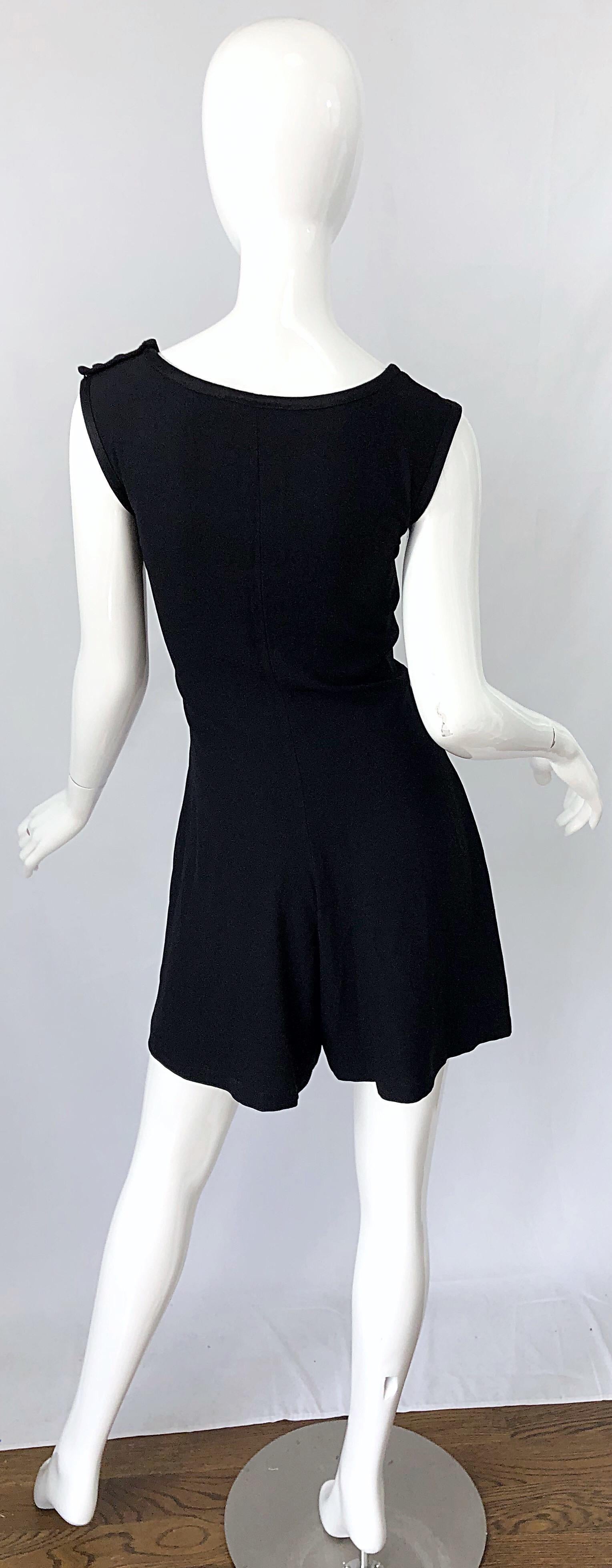  Vintage Yves Saint Laurent Romper Black Rayon Sleeveless 1990s One Piece 90s  In Excellent Condition For Sale In San Diego, CA