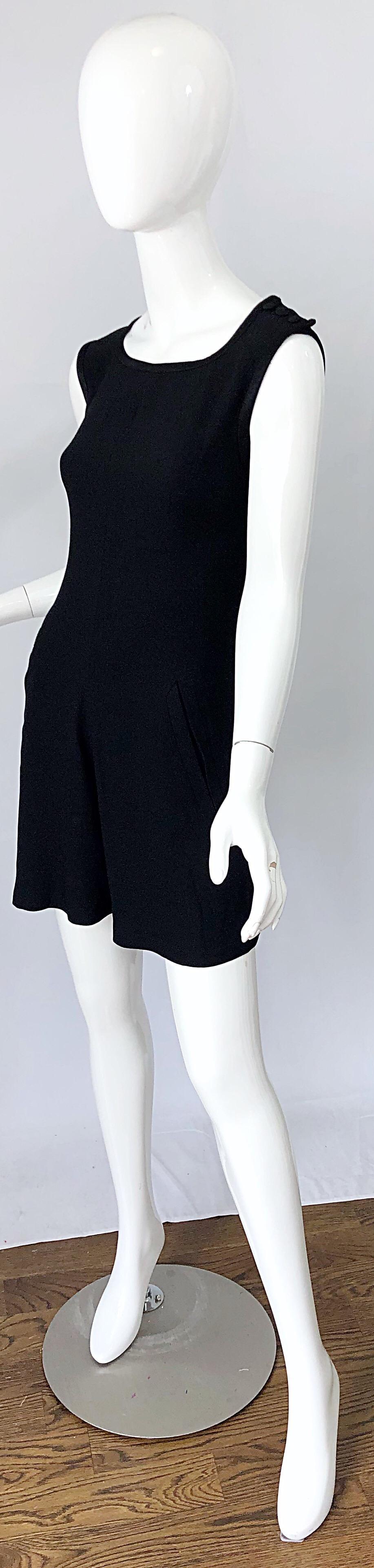  Vintage Yves Saint Laurent Romper Black Rayon Sleeveless 1990s One Piece 90s  For Sale 1